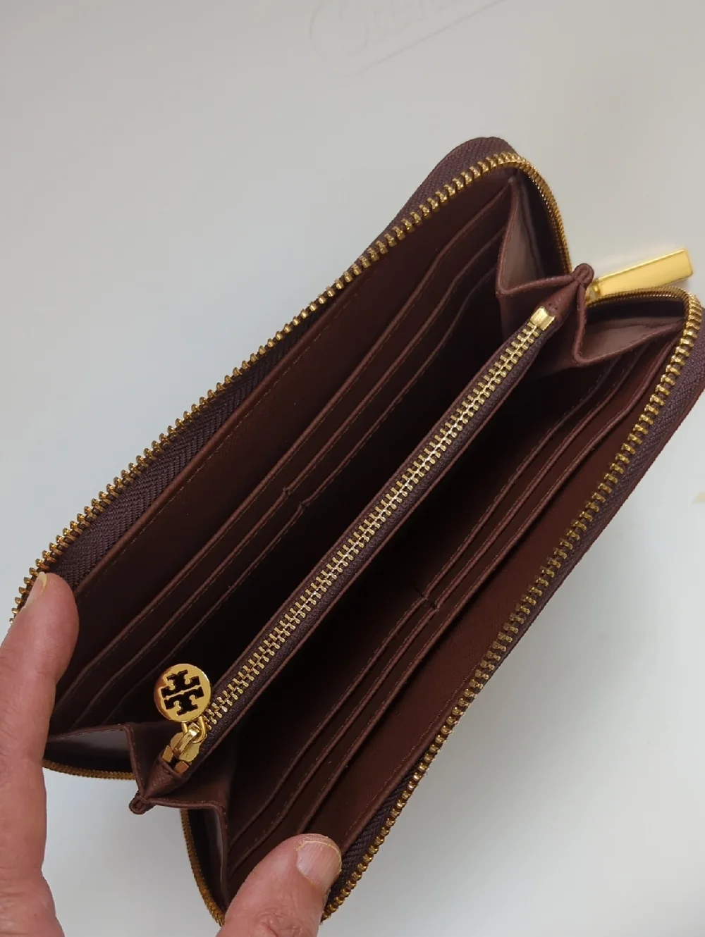 Tory Burch Robinson Zip Around Brown Saffiano Leather Wallet